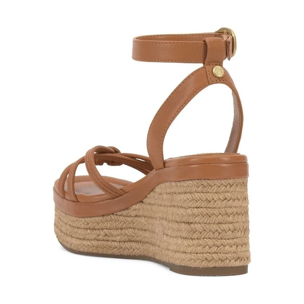 Vince Camuto Loressa Leather Espadrille Platform Wedge Sandals Walnut Sz 9.5 NEW